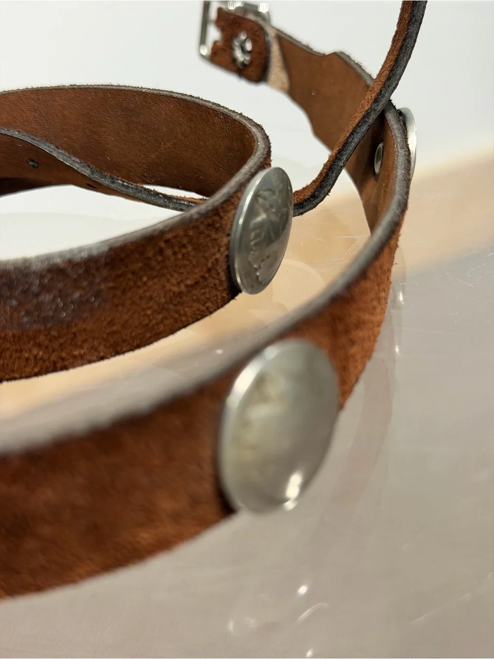Vintage 1950’s Kids Brown Suede Belt with Silver Conchos
